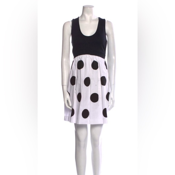 Alice + Olivia Polka Dot Print Mini Dress A Line Sleeveless Scoop Neck Size L - Picture 1 of 9